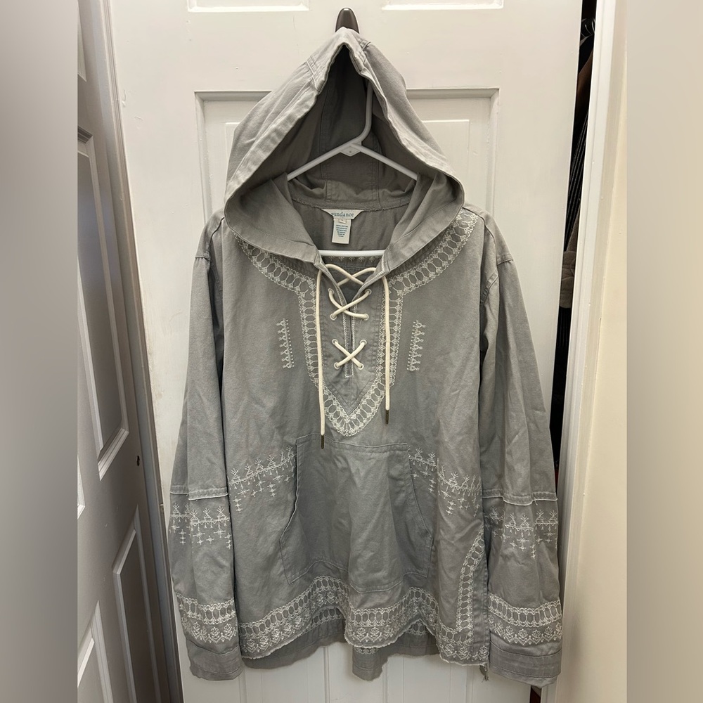 SUNDANCE BEST OF THE WEST GRAY EMBROIDERED LACE UP PULLOVER SIZE LARGE